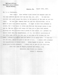 letter from Minnie Dunsmore to O. A. Stephenson, 10 Aug 1900