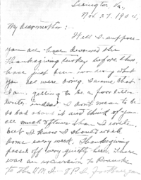 Letter from Roscoe Stephenson to his mother, 27 Nov 1904