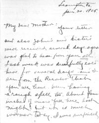 Letter from Roscoe Stephenson to his mother, 30 Jan 1905