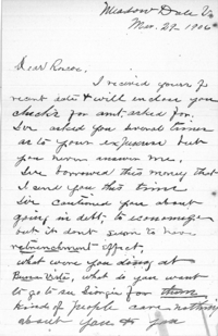 Letter from O. A. Stephenson to his son Roscoe, 29 Mar 1906