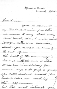 Letter from O. A. Stephenson to his son Roscoe, 25 Mar 1907