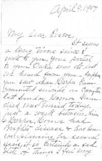 Letter from Margaret Louisa Revercomb to her son Roscoe, 9 Apr 1907