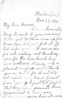 Letter from Susan Stephenson to her brother Roscoe, 27 Nov 1910