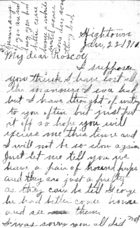 Letter from Susan Stephenson to her brother Roscoe, 22 Jan 1911