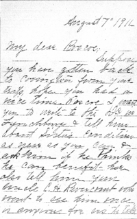 Letter from Margaret Louisa Revercomb to her son Roscoe, 7 Aug 1911
