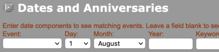 The Dates & Anniversaries page